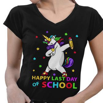 Happy Last Day Of School Funny Unicorn Cute Teacher Student Cute Gift Women V-Neck T-Shirt - Monsterry