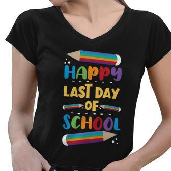 Happy Last Day Of School Gift Students And Teachers Gift Women V-Neck T-Shirt - Thegiftio UK