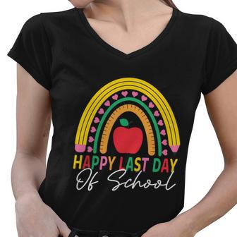 Happy Last Day Of School Rainbow Teacher Student Graduation Cute Gift Women V-Neck T-Shirt - Monsterry