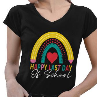 Happy Last Day Of School Rainbow Teacher Student Graduation Gift Women V-Neck T-Shirt - Monsterry CA