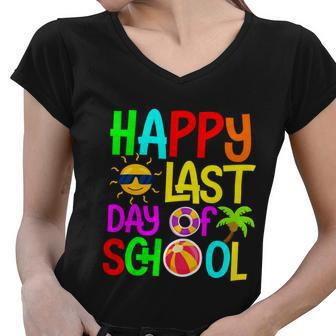 Happy Last Day Of School Teacher Student Graduation Gift Women V-Neck T-Shirt - Monsterry