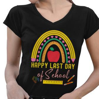 Happy Last Day Of School Teacher Student Graduation Rainbow Gift V2 Women V-Neck T-Shirt - Monsterry