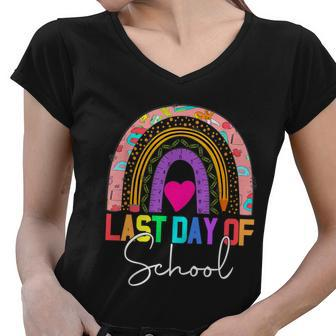 Happy Last Day Of School Teacher Student Graduation Rainbow Gift V3 Women V-Neck T-Shirt - Monsterry