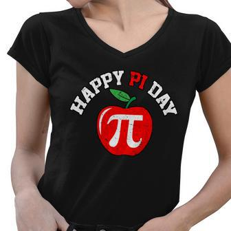 Happy Pi Day Teachers Apple Women V-Neck T-Shirt - Monsterry