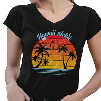 Hawaii Aloha Retro Sunset Beach Women V-Neck T-Shirt - Monsterry AU