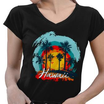 Hawaii Tropical Sunset Women V-Neck T-Shirt - Monsterry