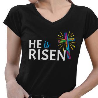 He Is Risen Colorful Cross Women V-Neck T-Shirt - Monsterry DE