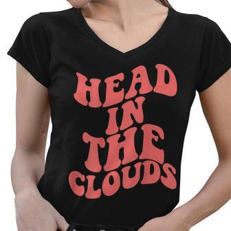 Head In The Clouds With Words On Back Women V-Neck T-Shirt - Thegiftio UK
