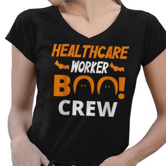 Heathcare Worker Boo Crew Nurse Ghost Funny Halloween Women V-Neck T-Shirt - Seseable