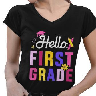Hello 1St Grade First Back To School Student Teacher Women V-Neck T-Shirt - Monsterry