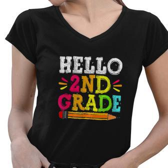 Hello 2Nd Grade Back To School For Students Teachers Women V-Neck T-Shirt - Monsterry