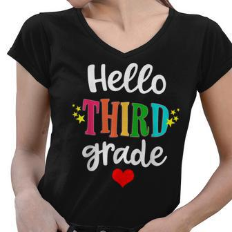 Hello 3Rd Grade Colorful Third Grade Teacher Kids Gift Women V-Neck T-Shirt | Seseable UK
