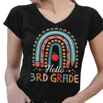 Hello 3Rd Grade Teacher Leopard Rainbow Back To School V2 Women V-Neck T-Shirt - Seseable