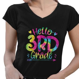 Hello 3Rd Grade Teachers Tie Dye Funny Back To School Women V-Neck T-Shirt - Monsterry AU
