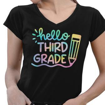 Hello 3Rd Grade Tie Dye Teachers Kids Back To School Funny Women V-Neck T-Shirt | Seseable UK