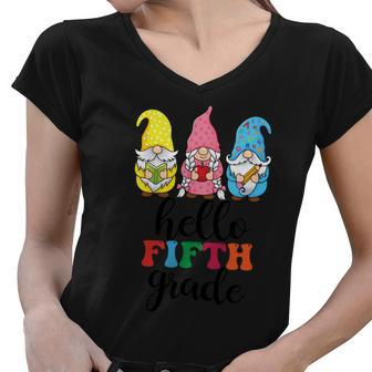 Hello Fifth Grade School Gnome Teacher Students Graphic Plus Size Shirt Women V-Neck T-Shirt - Monsterry