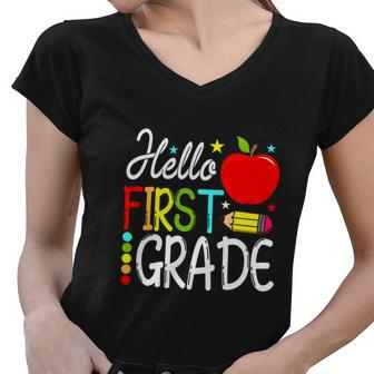 Hello First Grade Back To School Teacher Women V-Neck T-Shirt - Monsterry DE