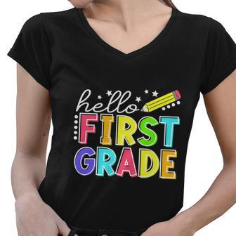 Hello First Grade Team 1St Grade Back To School Teacher Women V-Neck T-Shirt - Monsterry