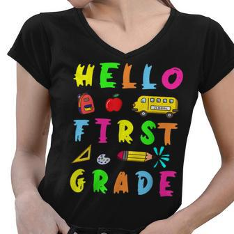 Hello Miss First Grade Back To School Teachers Kida Women V-Neck T-Shirt - Seseable
