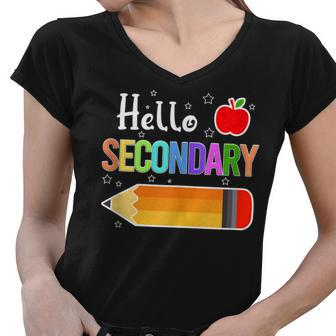 Hello Secondary Squad Back To School Pencil Kids Teacher Women V-Neck T-Shirt - Thegiftio UK