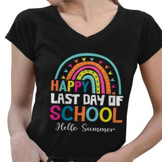 Hello Summer Happy Last Day Of School Teachers Vacation Great Gift Women V-Neck T-Shirt - Monsterry
