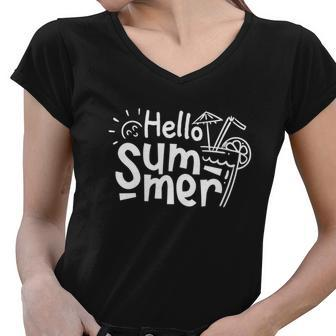 Hello Summer Sun & Cocktail Women V-Neck T-Shirt - Monsterry DE