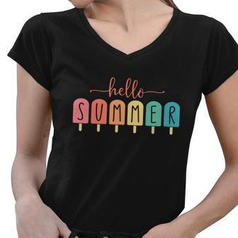 Hello Summer Vacation Ice Cream Popsicle Ice Lolly Women V-Neck T-Shirt - Monsterry DE