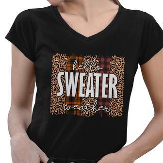 Hello Sweater Weather Thanksgiving Quote V2 Women V-Neck T-Shirt - Monsterry CA