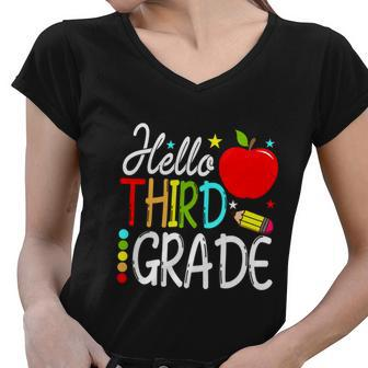 Hello Third Grade Back To School Teacher Women V-Neck T-Shirt - Monsterry