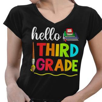 Hello Third Grade Boy Kids Teachers Girl Students 3Rd Grade Women V-Neck T-Shirt - Seseable