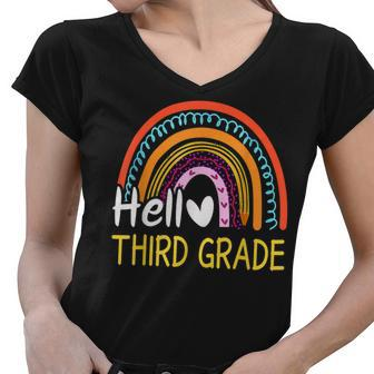 Hello Third Grade Team 3Rd Grade Back To School Rainbow Kids Women V-Neck T-Shirt - Seseable