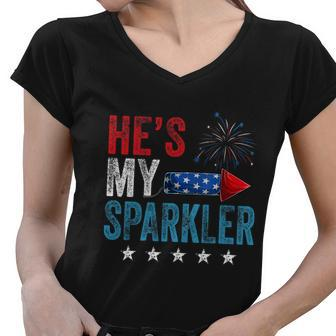 Hes My Sparkler His And Hers 4Th July Vintage Gift Women V-Neck T-Shirt - Monsterry AU