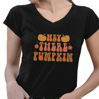 Hey There Pumpkin Retro Fall Gift Women V-Neck T-Shirt - Seseable