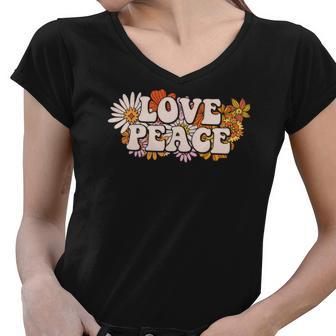 Hippie Flower Colorful Love Peace Design Women V-Neck T-Shirt - Seseable