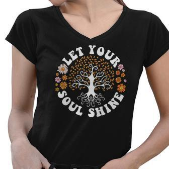 Hippie Let Your Soul Shine Daisy Flower Design Women V-Neck T-Shirt - Seseable