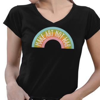 Hippie Rainbow Make Art Not War Custom Women V-Neck T-Shirt - Seseable