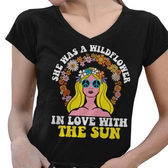 Hippie She Has A Wildflower In Love With The Sun Women V-Neck T-Shirt - Seseable