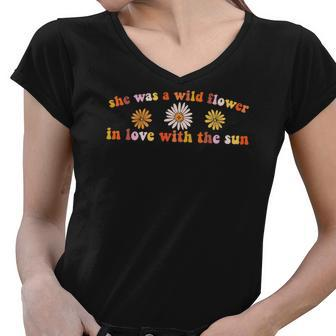 Hippie She Was A Wild Flower In Love With The Sun Women V-Neck T-Shirt - Seseable