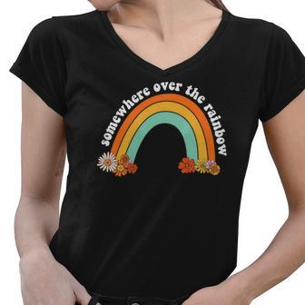 Hippie Somewhere Over The Rainbow Custom Women V-Neck T-Shirt - Seseable