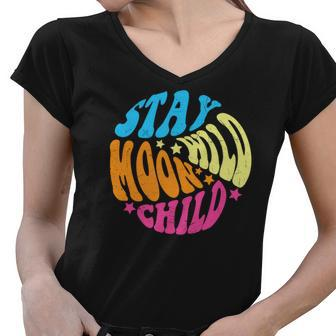 Hippie Stay Wild Moon Child Idea Custom Women V-Neck T-Shirt - Seseable