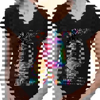 Hispanic Heritage Month Messy Bun Colorful Women V-Neck T-Shirt - Monsterry