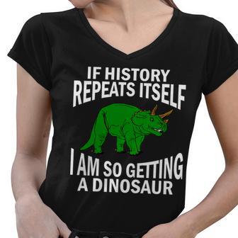 History Repeating Dinosaur Tshirt Women V-Neck T-Shirt - Monsterry CA