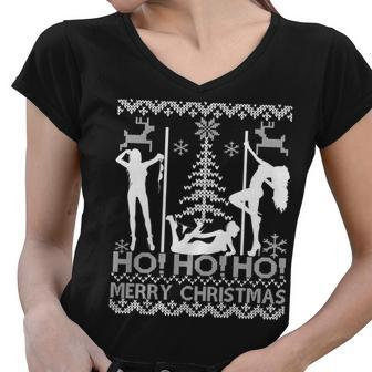 Ho Ho Ho Strippers X-Mas Ugly Christmas Sweater Tshirt Women V-Neck T-Shirt - Monsterry UK