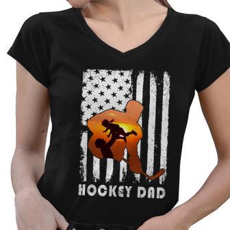 Hockey Dad Father And Kid Family Hockey Lover Women V-Neck T-Shirt - Monsterry