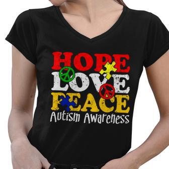 Hope Love Peace Autism Women V-Neck T-Shirt - Monsterry CA