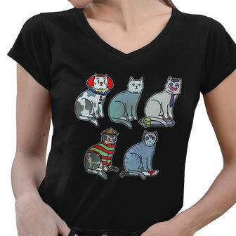Horror Movie Cats Women V-Neck T-Shirt - Monsterry