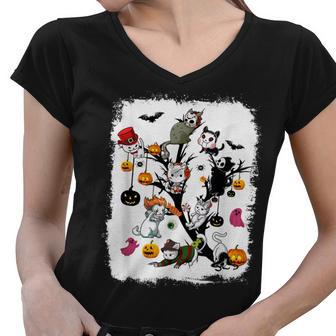 Horror Movies Cat Funny Halloween Cat Kitty Lovers Costume Women V-Neck T-Shirt - Thegiftio