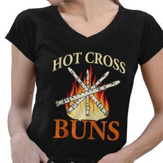 Hot Cross Buns Funny Graphic Design Printed Casual Daily Basic Women V-Neck T-Shirt - Thegiftio UK