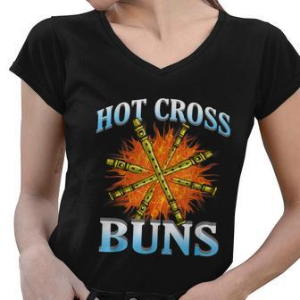 Hot Cross Buns Funny Trendy Hot Cross Buns Graphic Design Printed Casual Daily Basic V3 Women V-Neck T-Shirt - Thegiftio UK