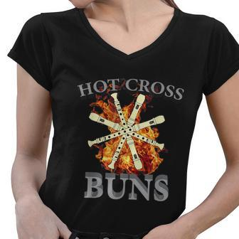 Hot Cross Buns Funny Trendy Hot Cross Buns Graphic Design Printed Casual Daily Basic Women V-Neck T-Shirt - Thegiftio UK